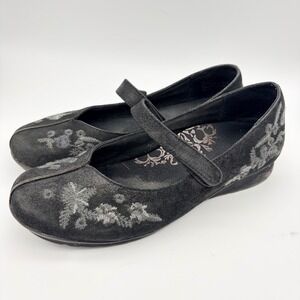 Aetrex Berries Mary Jane Black Suede Embroidered Floral Comfort Shoes Womens 9